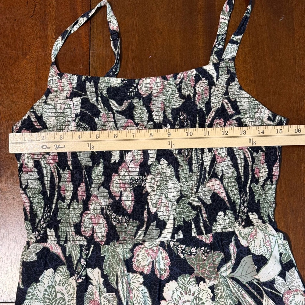Old Navy Women Midi Dress Size M Black Floral Smocked Fit Flare Cami Pockets - Picture 6 of 8
